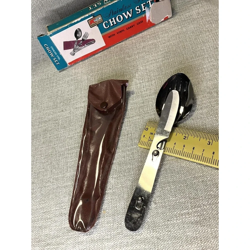 Vintage Kmart Stainless Steel Chow Set Camping Utensils Japan S.S. Kresge Box